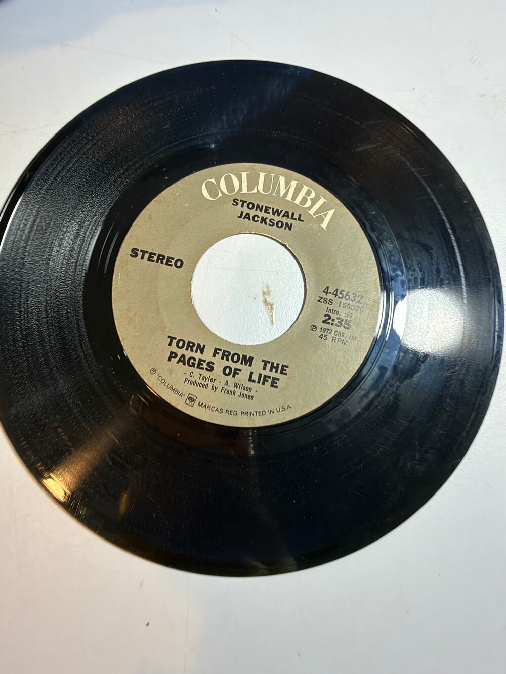 Stonewall Jackson: Waterloo/torn from the pages of life- 45rpm Vinyl Record - EX